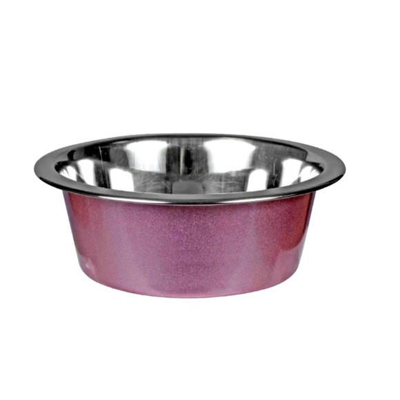 NWT 2 Non-Slip Pink Dog Bowls 6" Stainless Steel Pet Food Dish Rubber Base 27oz - Picture 2 of 9